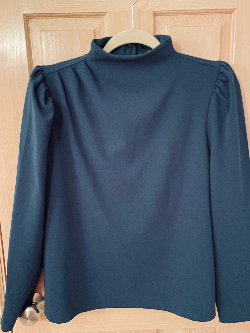 Ann Taylor Teal Mock Neck Long Sleeve Blouse - Picture 8 of 8